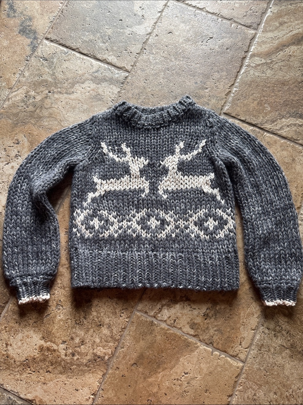 Free People Gray Chunky Reindeer Crewneck Sweater